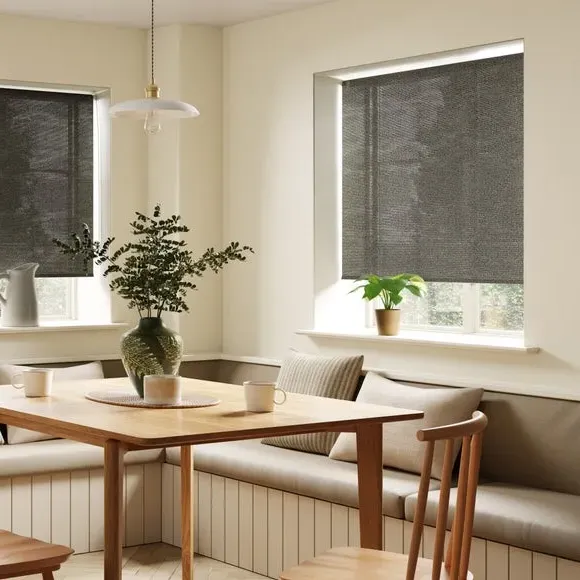 Semi Sheer Roller Blind with Boucle - Black