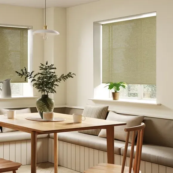 Semi Sheer Roller Blind with Boucle - Soft Olive