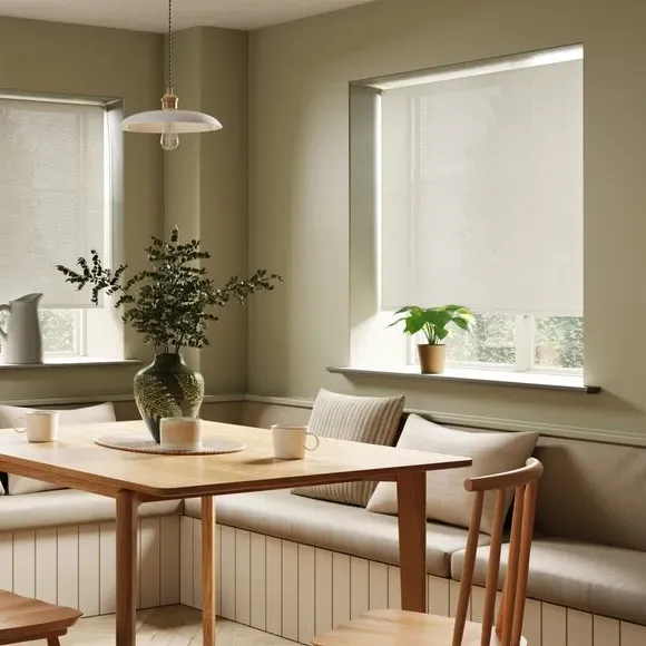 Semi Sheer Roller Blind with Boucle - White