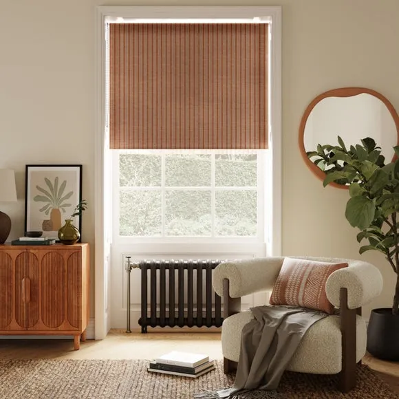 Semi Sheer Stripe Roller Blind - Brown, Polyester image
