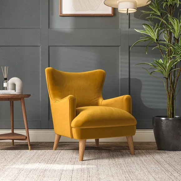 Semi-Wingback Armchair with Pleated Arms - Amber image