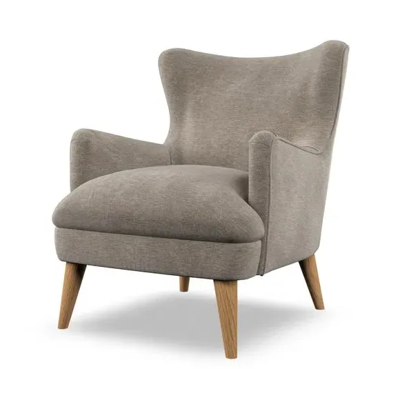 Semi-Wingback Armchair with Pleated Arms - Mushroom