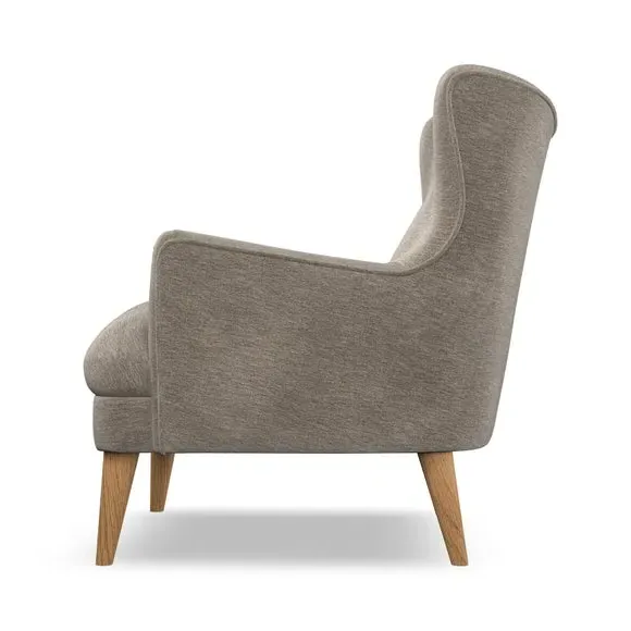 Semi-Wingback Armchair with Pleated Arms - Mushroom