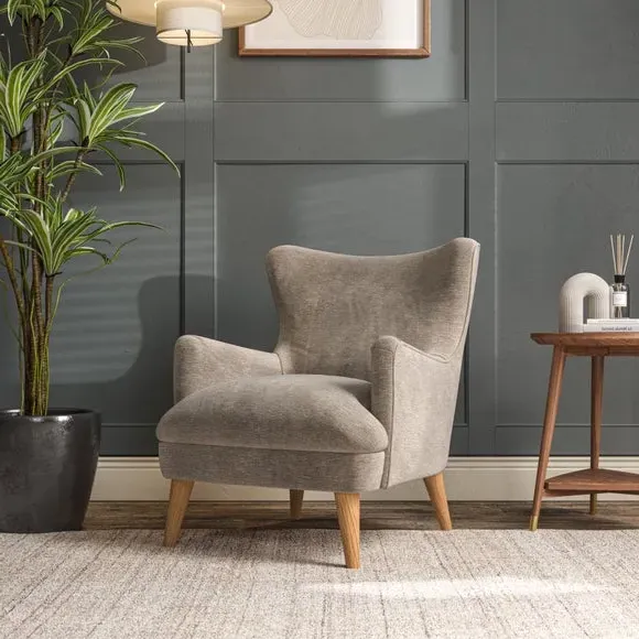 Semi-Wingback Armchair with Pleated Arms - Mushroom