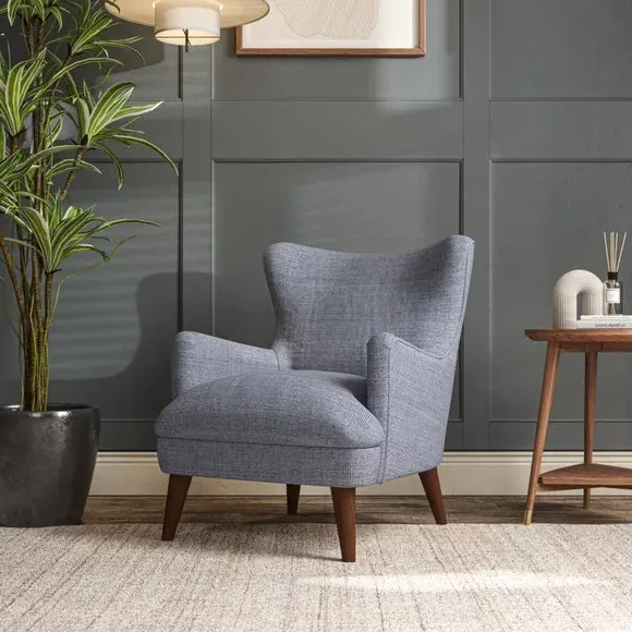 Semi-Wingback Armchair with Pleated Arms - Navy