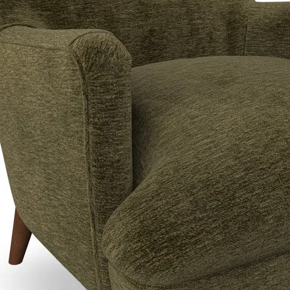 Semi-Wingback Armchair with Pleated Arms - Olive