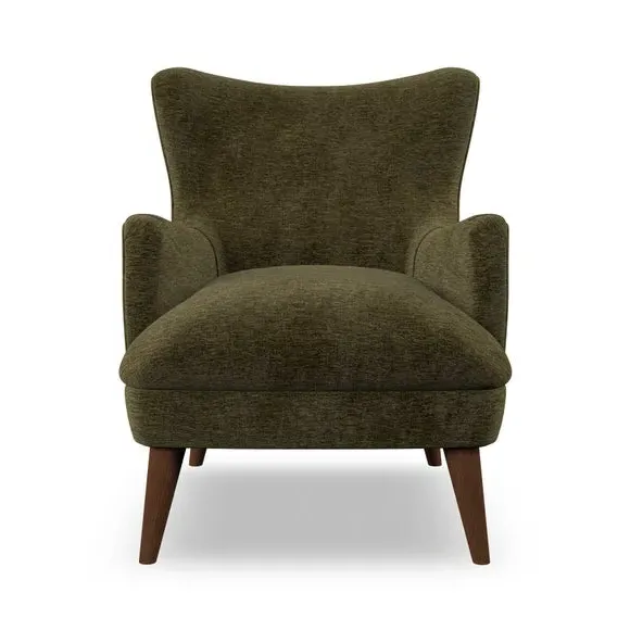 Semi-Wingback Armchair with Pleated Arms - Olive