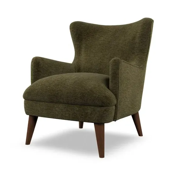 Semi-Wingback Armchair with Pleated Arms - Olive