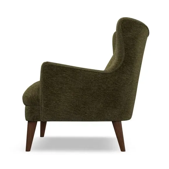 Semi-Wingback Armchair with Pleated Arms - Olive