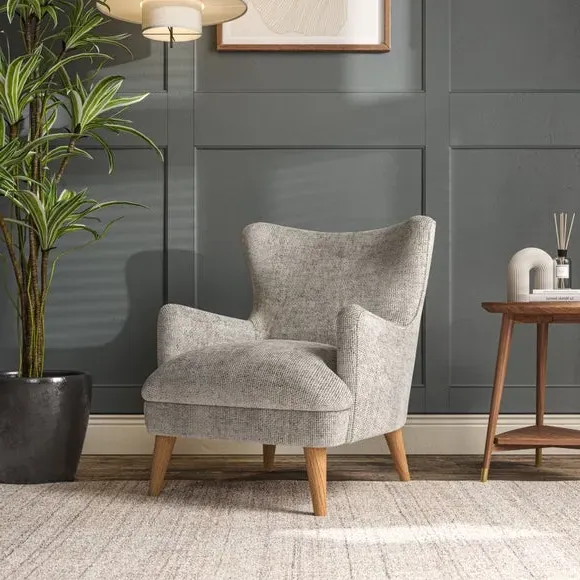 Semi-Wingback Armchair with Pleated Arms - Silver