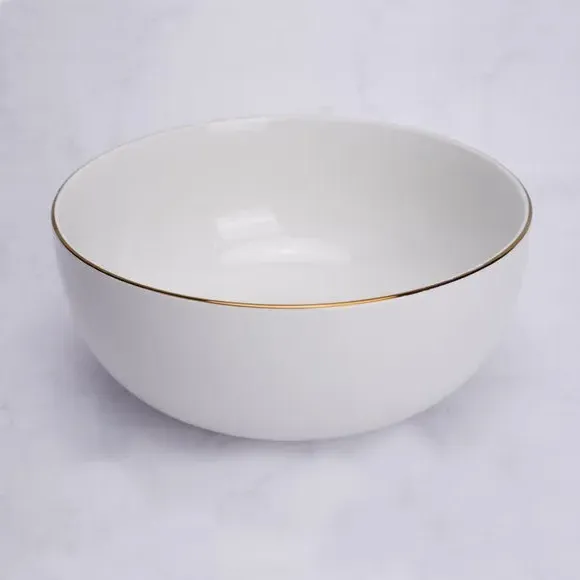 Serve Bowl with Gold Rim - White, Porcelain image
