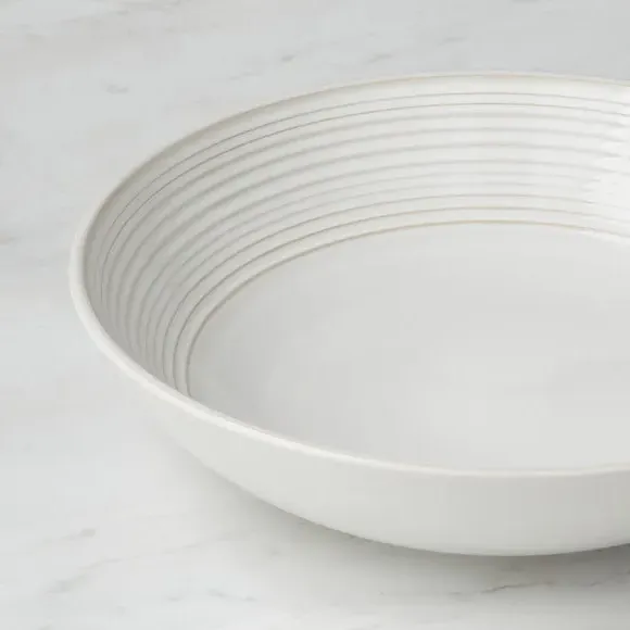 Serve Bowl with Ripple Design - White, Stoneware