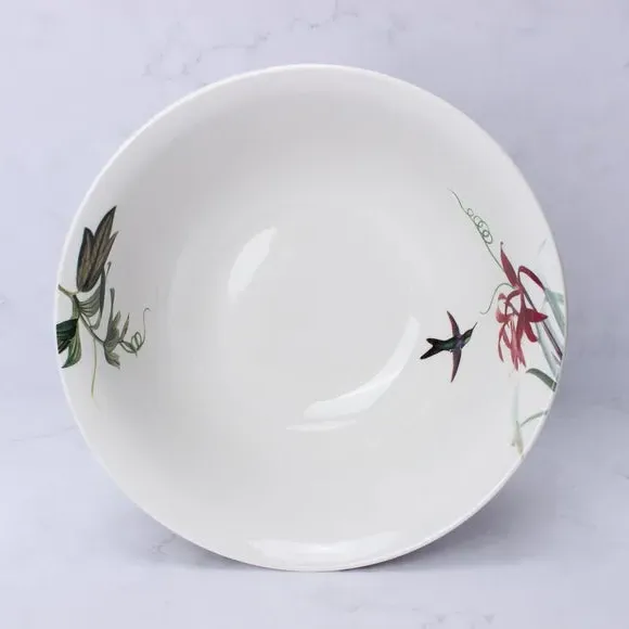 Serving Bowl with Bird Design - Red, Porcelain