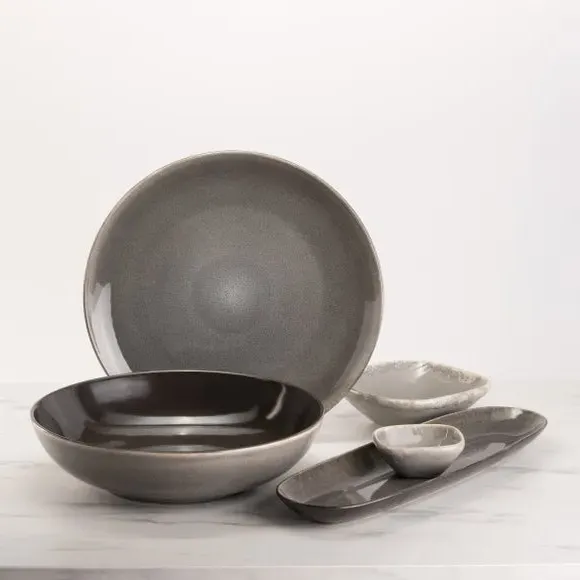 Serving Bowl with Reactive Glaze - Grey, Stoneware