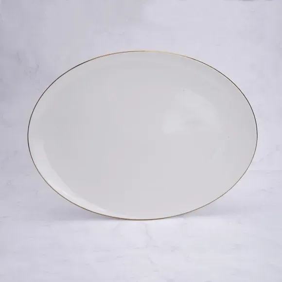Serving Platter with Gold Band - White, Porcelain