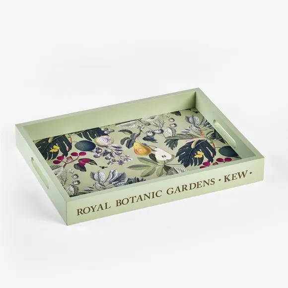 Serving Tray with Floral Design - Green, Wood