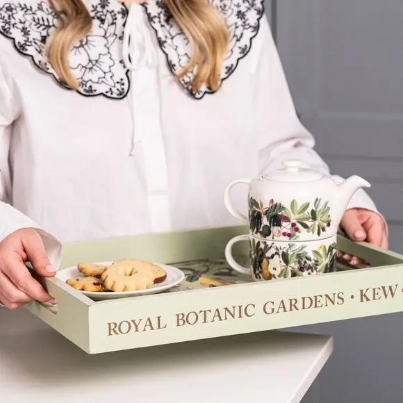 Serving Tray with Floral Design - Green, Wood image
