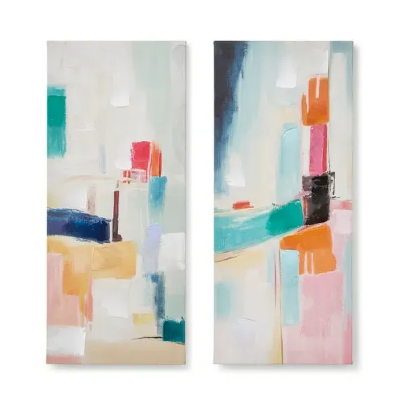 Set of 2 Abstract Canvas Wall Art - Multicolor