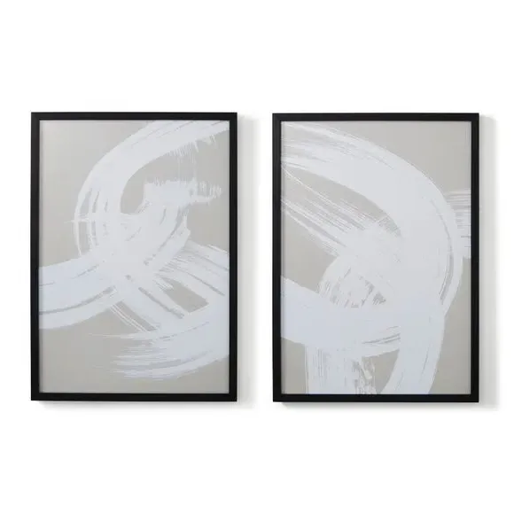 Set of 2 Abstract Framed Prints - White, Black Frame