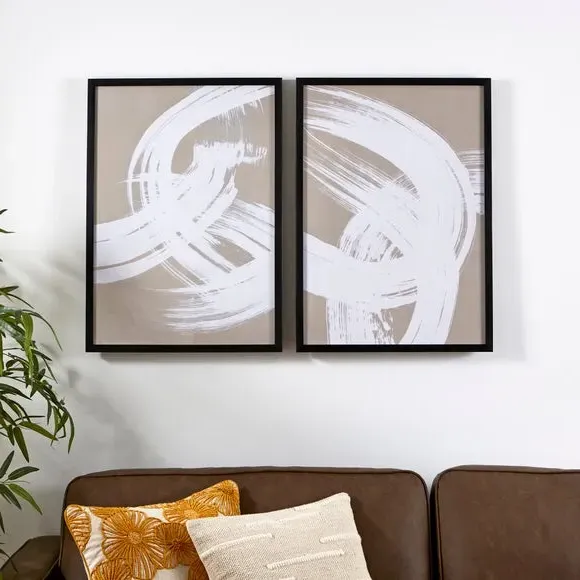 Set of 2 Abstract Framed Prints - White, Black Frame image