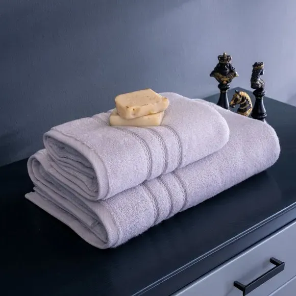 Set of 2 Bath Towels - Foil Silver, Cotton