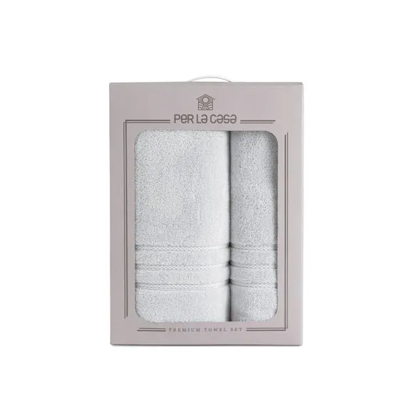Set of 2 Bath Towels - Foil Silver, Cotton