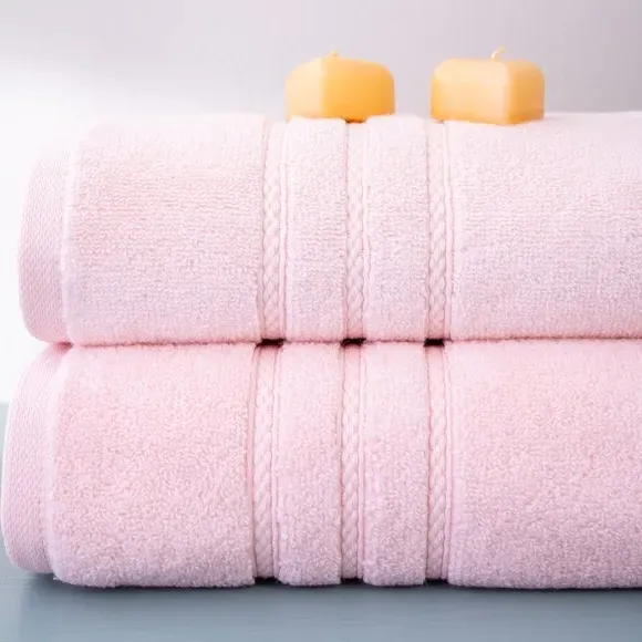 Set of 2 Bath Towels - Pure Powder Pink, Cotton