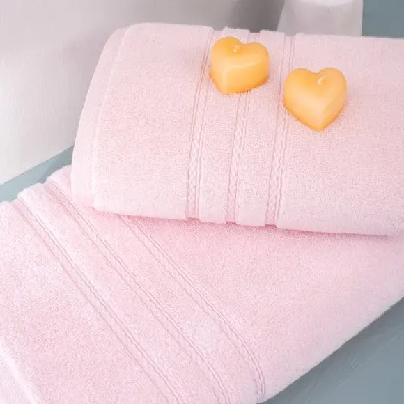 Set of 2 Bath Towels - Pure Powder Pink, Cotton