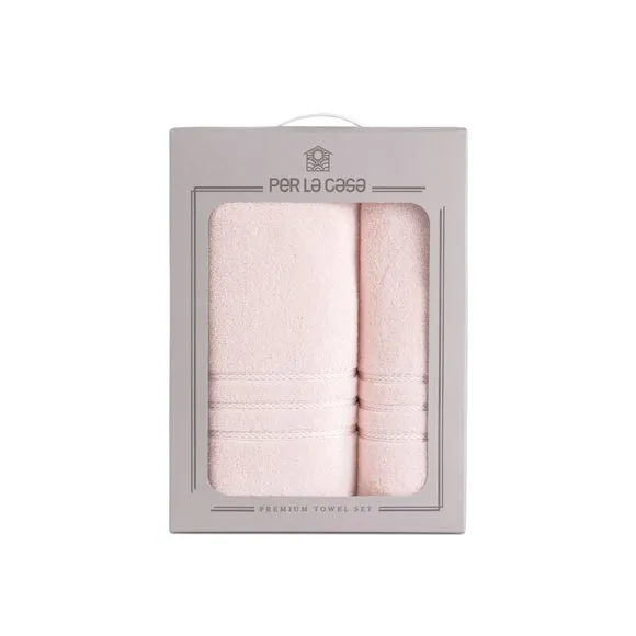 Set of 2 Bath Towels - Pure Powder Pink, Cotton