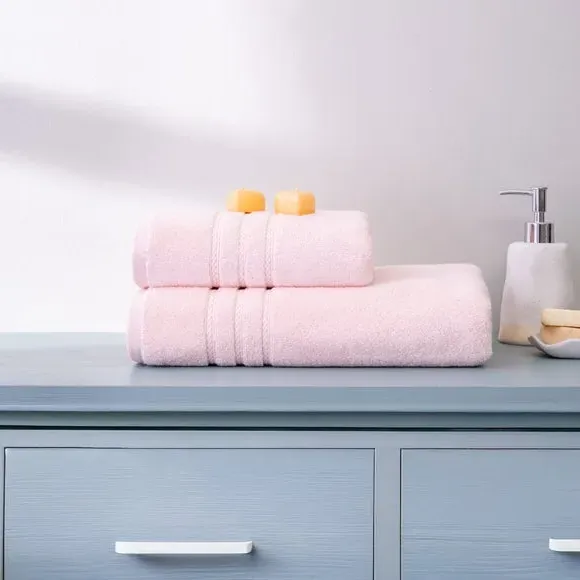 Set of 2 Bath Towels - Pure Powder Pink, Cotton