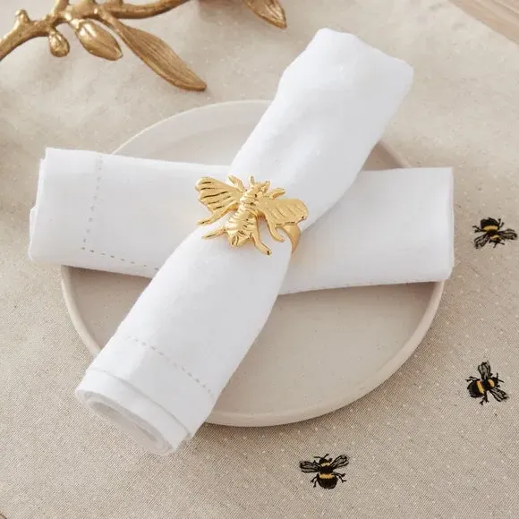 Set of 2 Bee Napkin Rings - Gold image