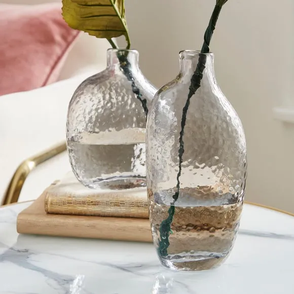 Set of 2 Bud Vases - Grey, Hammered Glass