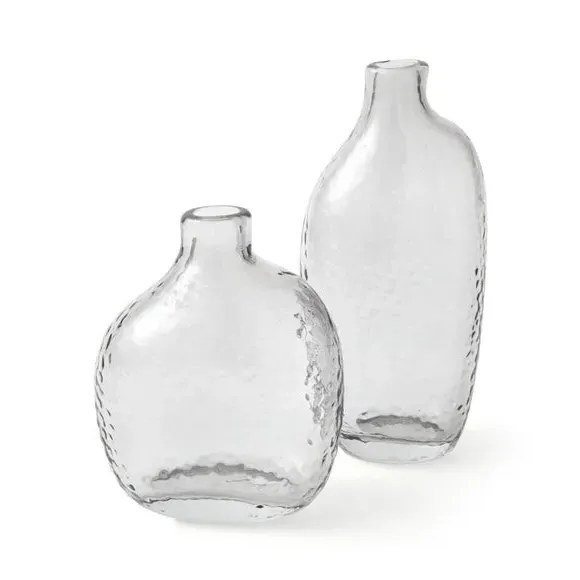 Set of 2 Bud Vases - Grey, Hammered Glass