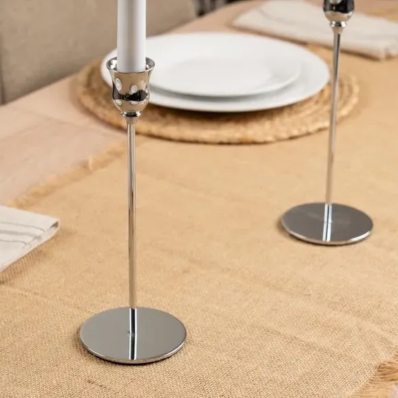 Set of 2 Candlestick Holders - Silver