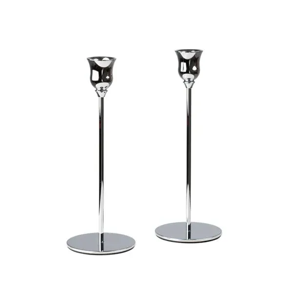 Set of 2 Candlestick Holders - Silver