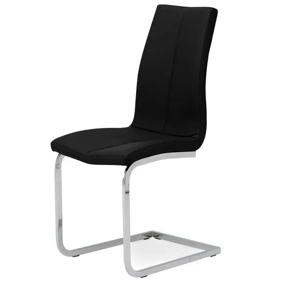 Set of 2 Cantilever Dining Chairs - Black, Faux Leather