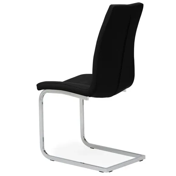 Set of 2 Cantilever Dining Chairs - Black, Faux Leather