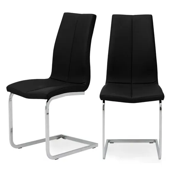 Set of 2 Cantilever Dining Chairs - Black, Faux Leather image