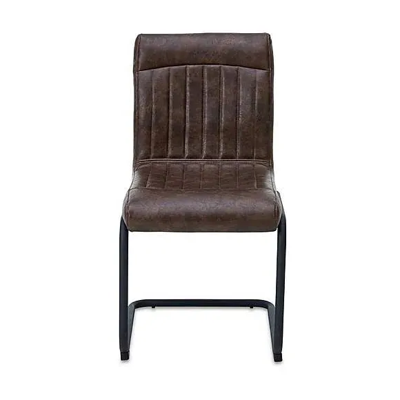 Set of 2 Cantilever Dining Chairs - Brown, Faux Leather