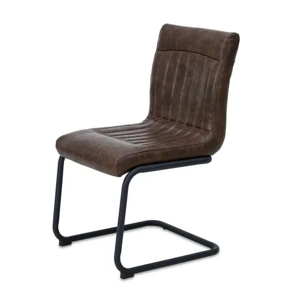 Set of 2 Cantilever Dining Chairs - Brown, Faux Leather