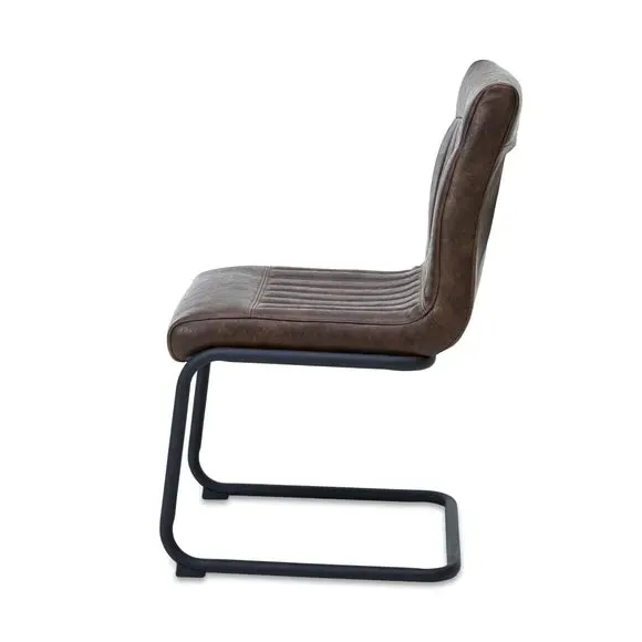 Set of 2 Cantilever Dining Chairs - Brown, Faux Leather