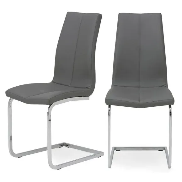 Set of 2 Cantilever Dining Chairs - Grey, Faux Leather