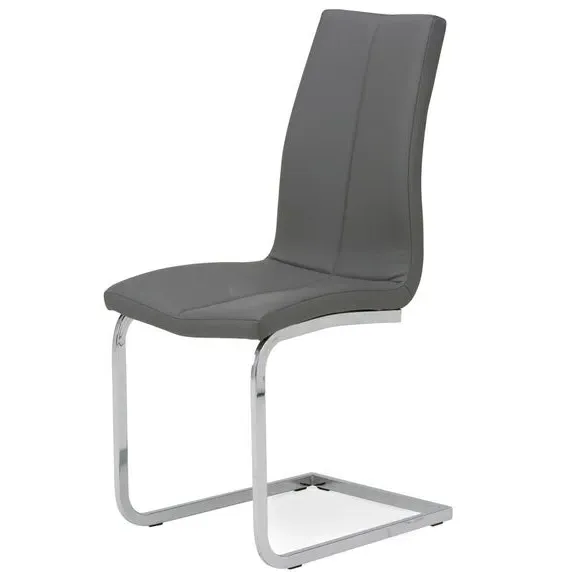 Set of 2 Cantilever Dining Chairs - Grey, Faux Leather