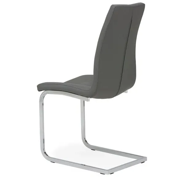 Set of 2 Cantilever Dining Chairs - Grey, Faux Leather