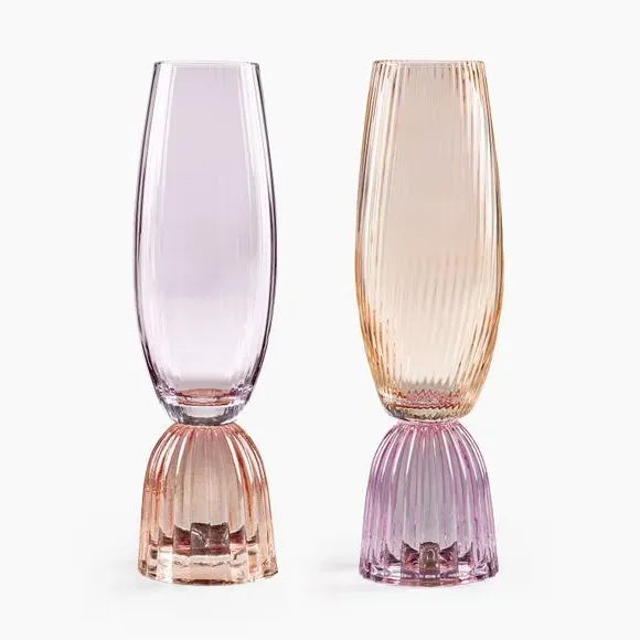 Set of 2 Champagne Flute Glasses - Purple, Glass