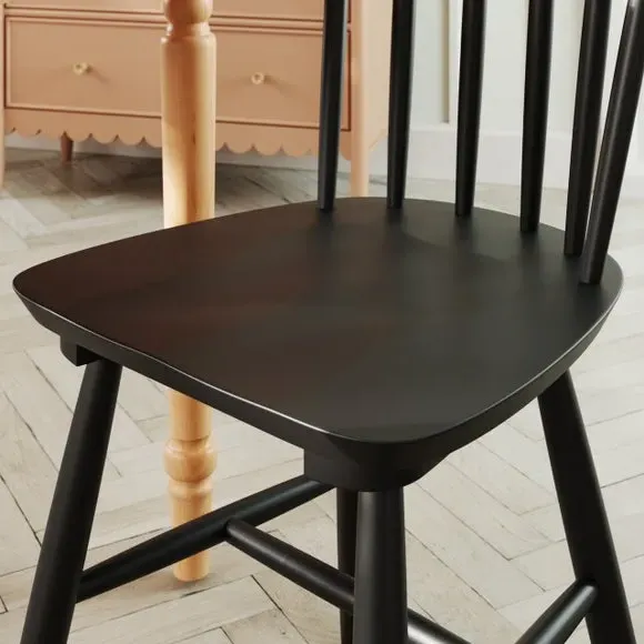 Set of 2 Dining Chairs - Black, Beech Wood