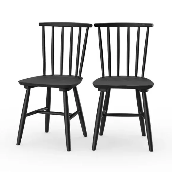 Set of 2 Dining Chairs - Black, Beech Wood