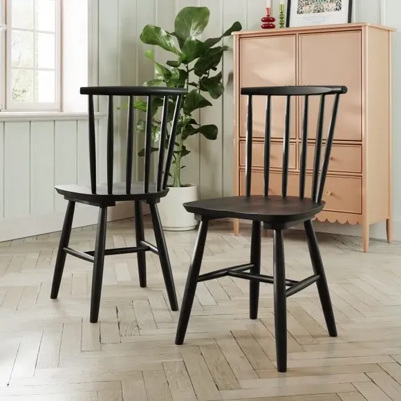 Set of 2 Dining Chairs - Black, Beech Wood image