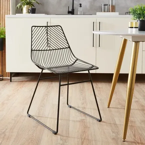 Set of 2 Dining Chairs - Black, Metal