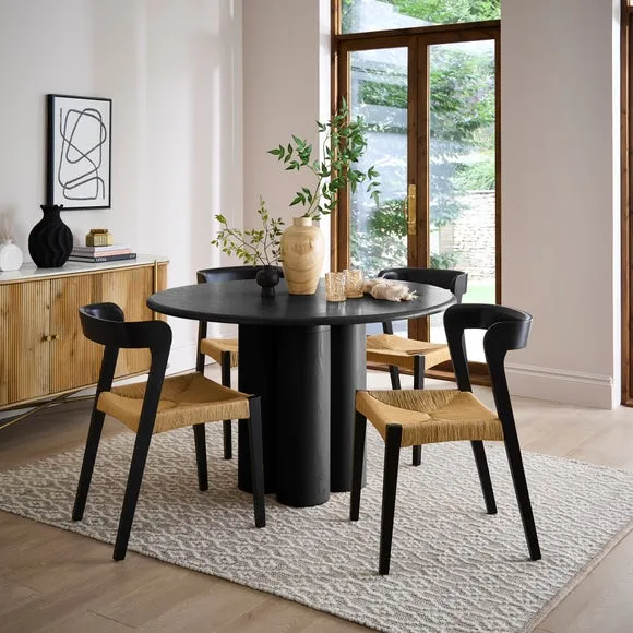 Set of 2 Dining Chairs - Black, Rubber Wood